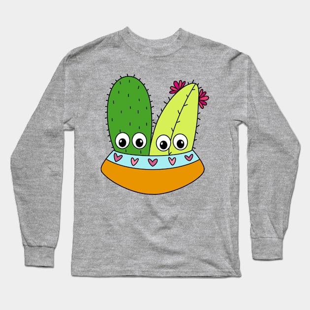 Cute Cactus Design #329: Cute Cacti Arrangement In A Cute Bowl Long Sleeve T-Shirt by DreamCactus